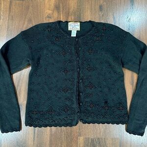 Vintage Heirloom Collectibles Beaded cardigan sweater black Petite Medium